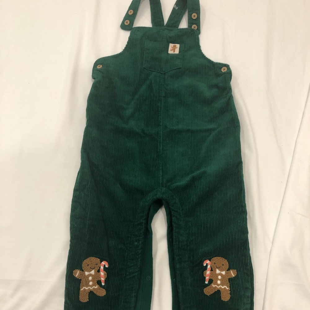 (NWOT) Marks and Spencer kids corduroy dungaree with gingerbread man embroidery